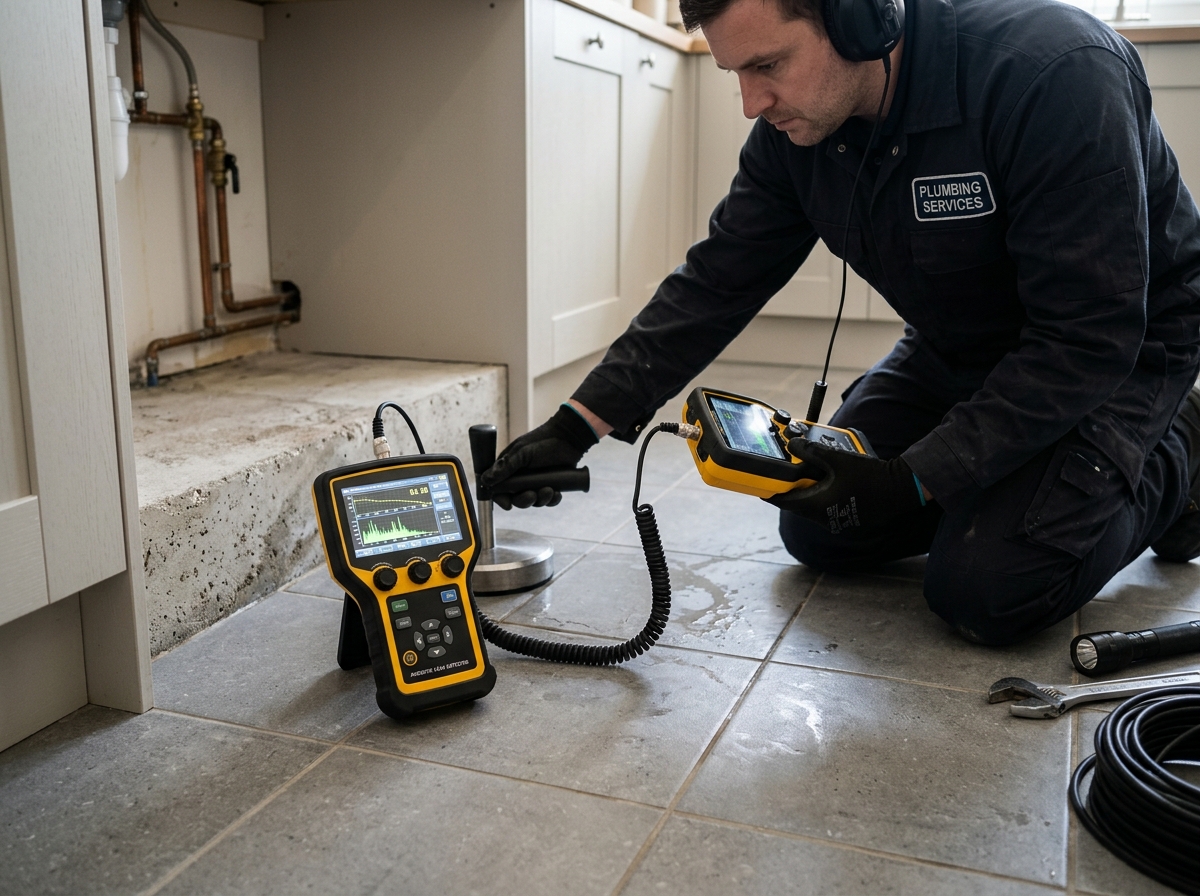 Plumbing diagnostic report clipboard and moisture inspection gauge in Moore OK